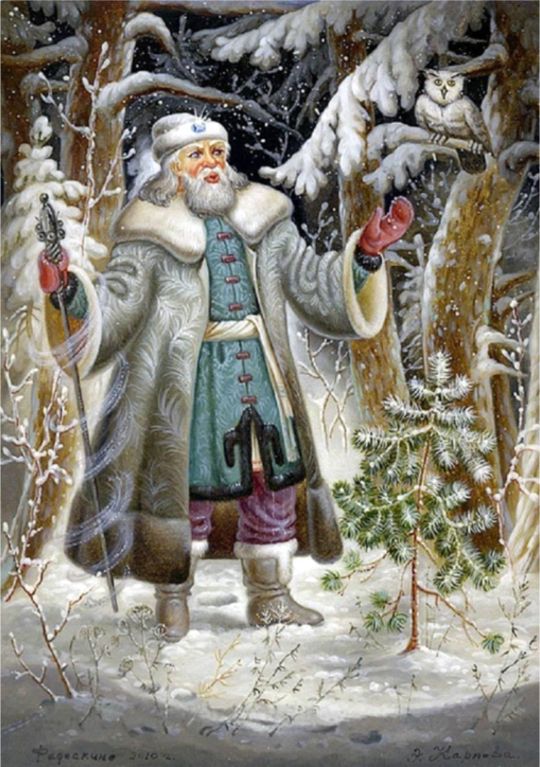 Дед Мороз на федоскинской шкатулке